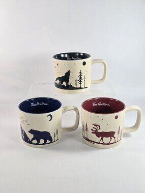 Tim Hortons Coffee Mugs Lot of 3 Bear Wolf Moose 2019 Cottagecore Gorpcore